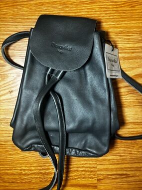 Black Leather Mini Backpack - Modern Everyday Style